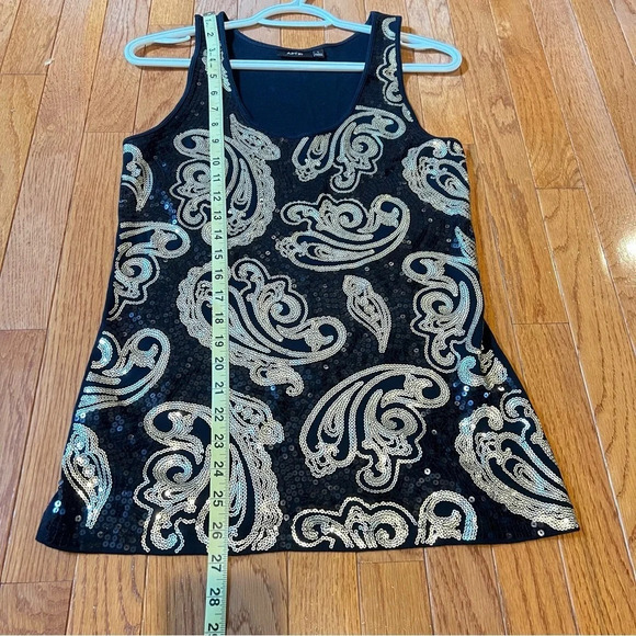 Womens APT.9 Tank Top Black Large Gold Sequin Modal Paisley Soft Casual Summer - Picture 8 of 15